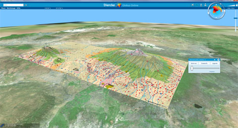 Diercke Globus: 3D-Ansicht der Karte Kilimandscharo mit Überhöhung